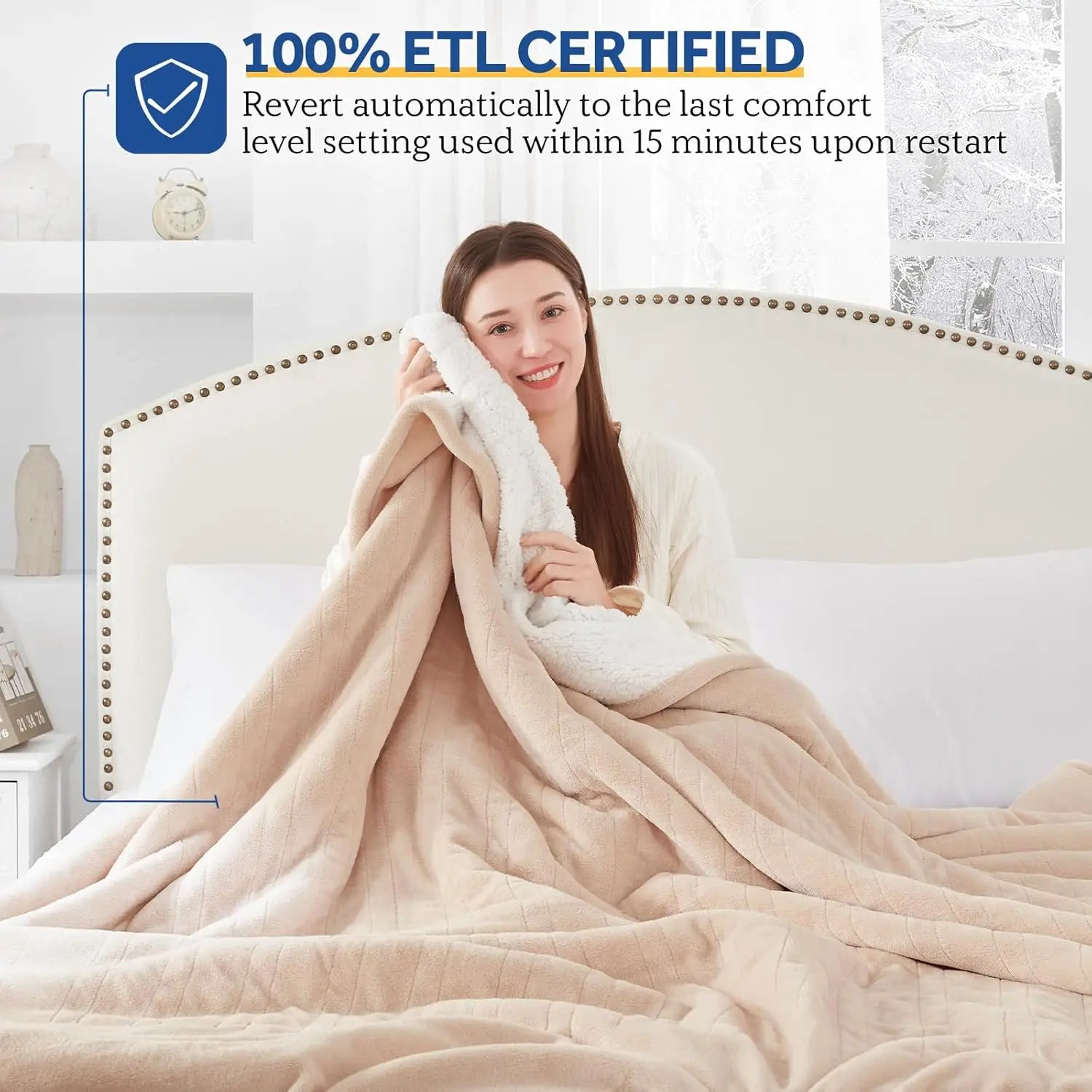 SEALY Electric Blanket Queen Size,Flannel&Sherpa Heated Blanket with 10 Heat Setting&1-12Hour Auto Shut Off,Fast Heating Blanket