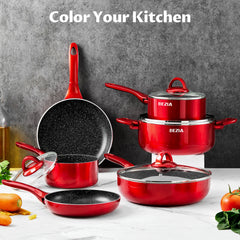 Induction Cookware Pots and Pans Set 10 Piece, BEZIA Dishwasher Safe Nonstick Cooking Pans, Stay-Cool Bakelite Handle - Jess Deals