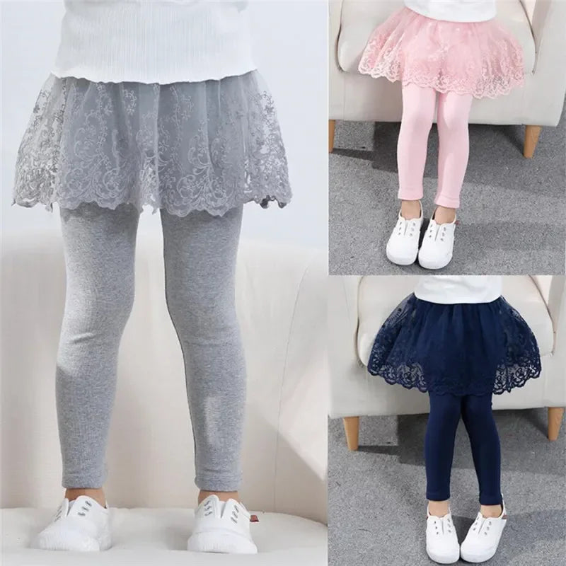 New Cotton Baby Girls Leggings Lace Princess Skirt-pants Spring Autumn Children Slim Skirt Trousers for 2-7 Years Kids Clothes