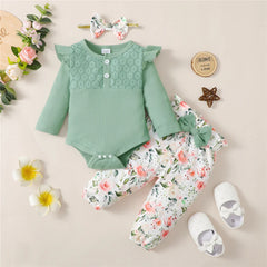 3PCS Baby Girl Clothes Set Long Sleeve Romper Top+Flowers Pant+Headband Spring&Autumn Lovely Outfit for Toddler Girl 0-18 Months - Jess Deals