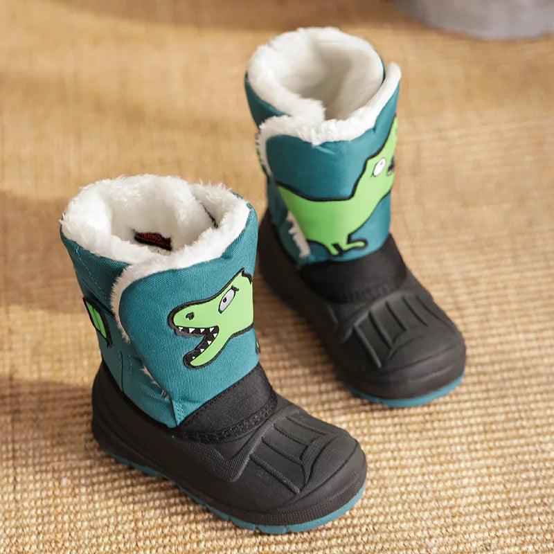 Winter Children Snow Boots Boys Girls Warm Waterproof Ski Boots Baby Cute Cartoon Dinosaur Print High Boots - Jess Deals