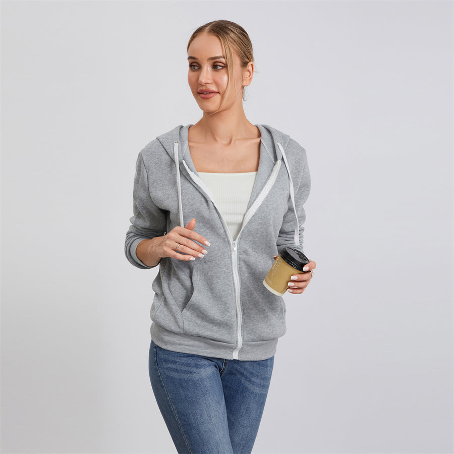wsevypo Autumn Casual Sporty Hoodies Women's Long Sleeve Zip-up Hooded Sweatshirts with Front Pockets Street Workout Outwear