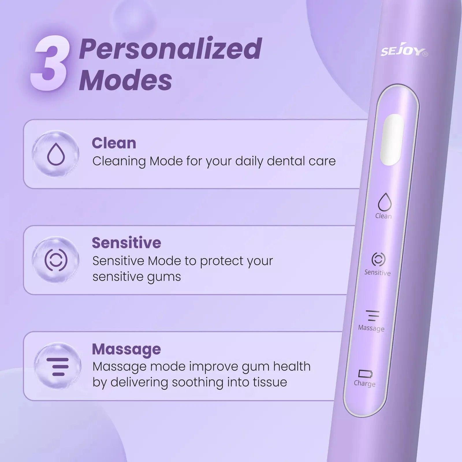 Sejoy Sonic Electric Toothbrush for Adults Rechargeable 5 Cleaning Modes Ultra Sonic Toothbrush with 12 Brush Heads Smart Timer - Jess Deals