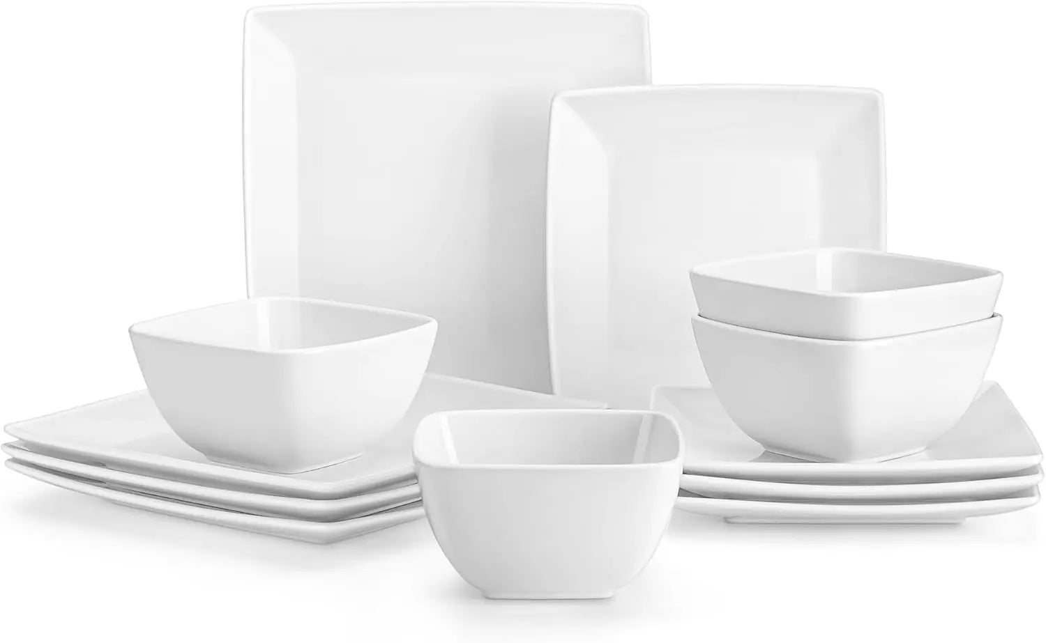 Stern Blue Dinner Set Square Reactive Glaze Tableware 12 Pieces Kitchen Dinnerware