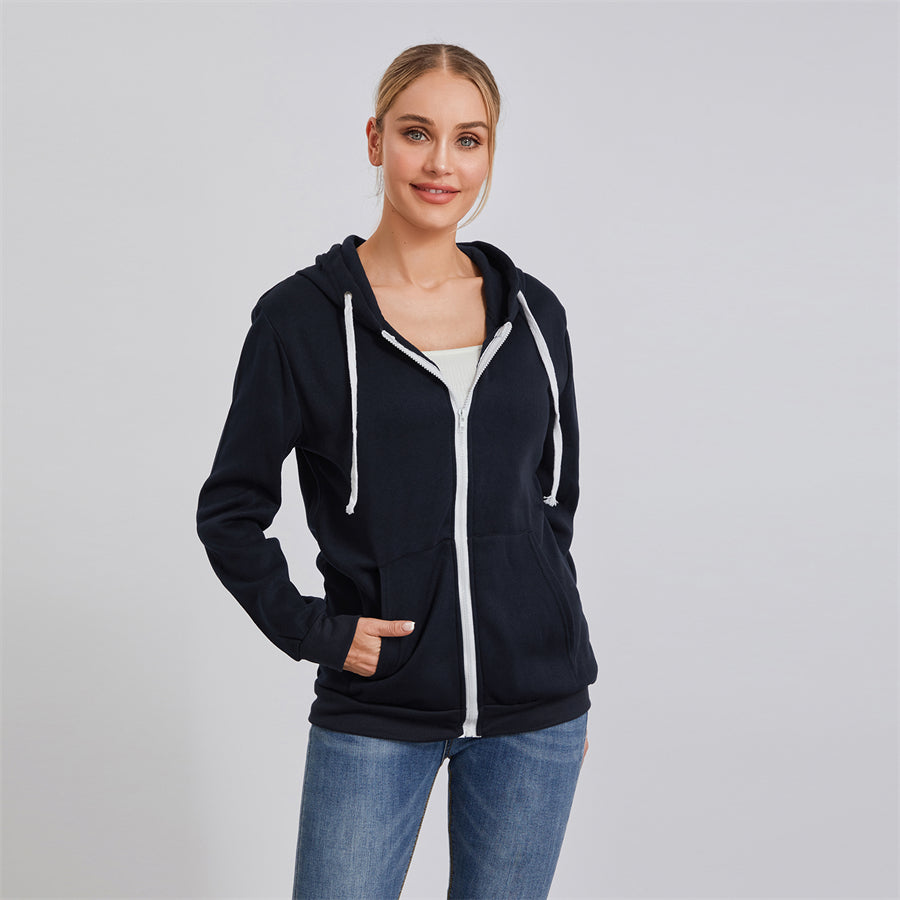 wsevypo Autumn Casual Sporty Hoodies Women's Long Sleeve Zip-up Hooded Sweatshirts with Front Pockets Street Workout Outwear