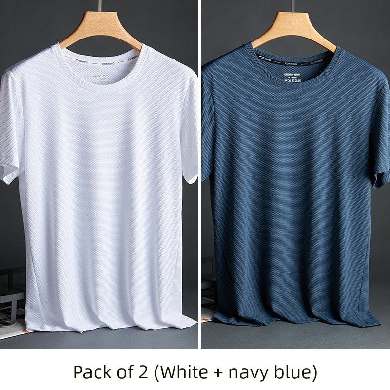 Silk Quick-Drying Middle-Aged round Neck Short-Sleeved T-shirt
