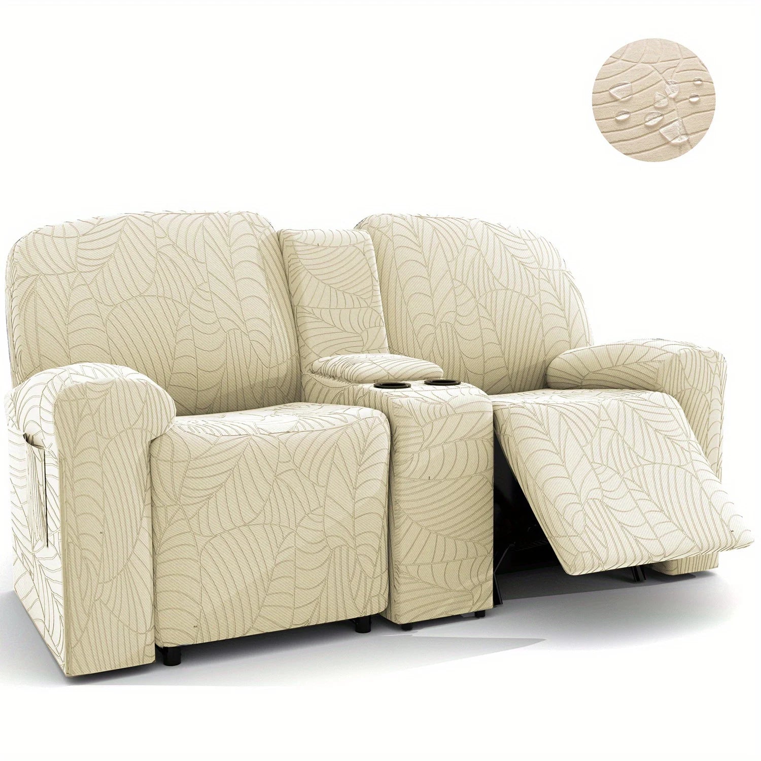 6Pcs/Set Water Resistant Leaf Texture Jacquard Stretch Recliner Loveseat Center Console Sofa Cover Spandex 2 Seater Sofa Cover