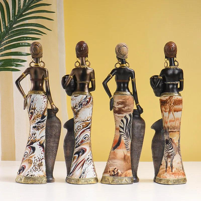 African Women Figurines Exotic Resin Character Statue Retro Black Women Sculpture Vintage Home Decor for Interior Cabinet - Jess Deals