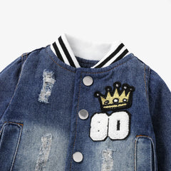 Baby Boy Hole Design Trendy Basic Long Sleeve Denim Jacket Soft and Comfortable  Perfect for Outings and Daily Wear