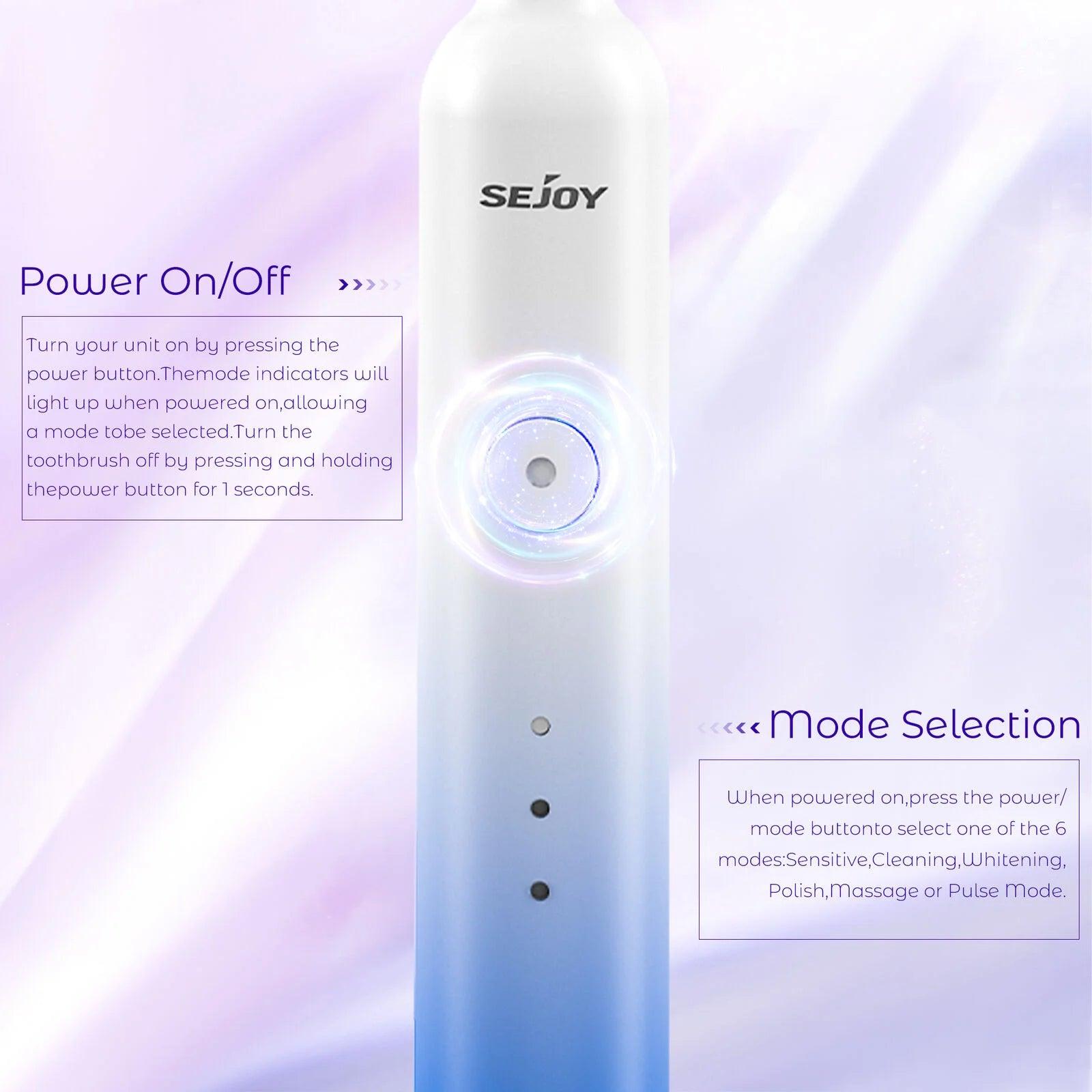 Sejoy Sonic Electric Toothbrush for Adults Rechargeable 5 Cleaning Modes Ultra Sonic Toothbrush with 12 Brush Heads Smart Timer - Jess Deals