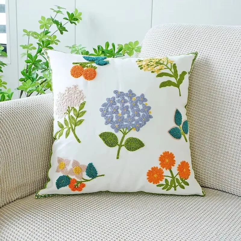 45X45CM Flower Embroidered Throw Pillow Cover Plant Towel Modern Stamping Waist Cushion Cover Decor Home Decorative Pillowcase