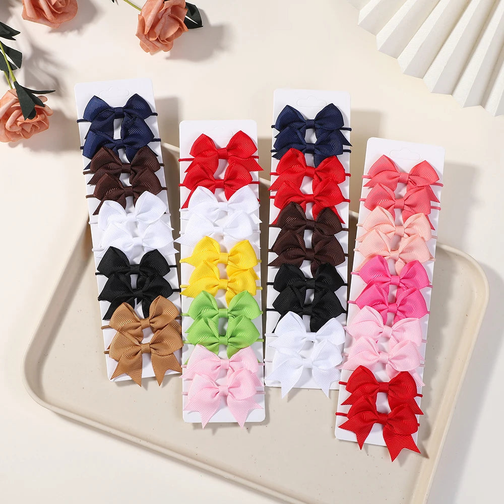 10Pcs Bows Elastic Hair rubber band Hair Ties Ribbon Pigtail Grosgrain Hair accessories girl Baby Gift bands for children