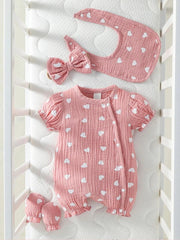 Baby Girls 4pcs Summer O-Round  Cotton Soft Printing Heart Streetwear Cute Bodysuit