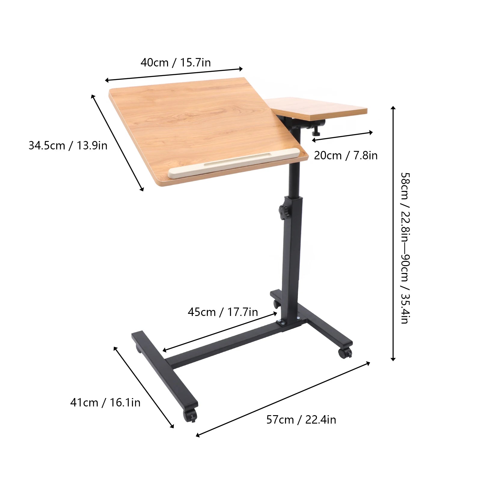 Rolling Laptop Desk 360° Rotation Computer Mobile Stand Adjustable Height Computer Table Sofa Side Tables for Home Office