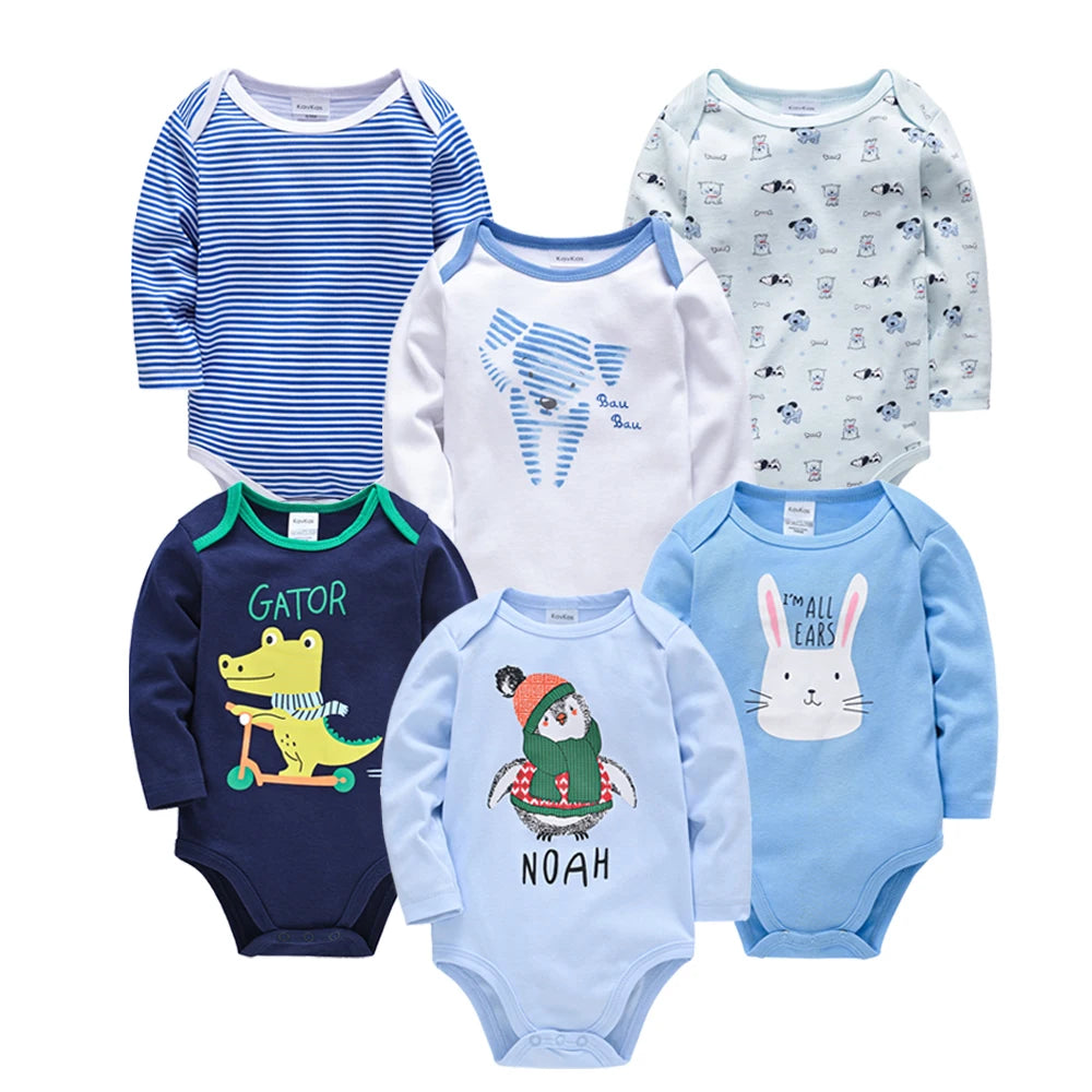 KAVKAS Baby Boy Clothes 6 Pcs/Lot Long Sleeve roupa bebes Bodysuit 0-24 Months Cartoon Print Newborn Cotton Jumpsuit
