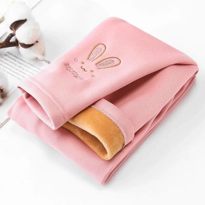 Autumn Winter Baby Girls Leggings Thick Warm Cute Rabbit Pants Kid Girl Plus Velvet Pants Children Solid Trousers 2-8Years - Jess Deals