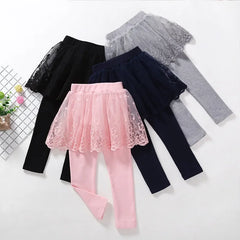 New Cotton Baby Girls Leggings Lace Princess Skirt-pants Spring Autumn Children Slim Skirt Trousers for 2-7 Years Kids Clothes