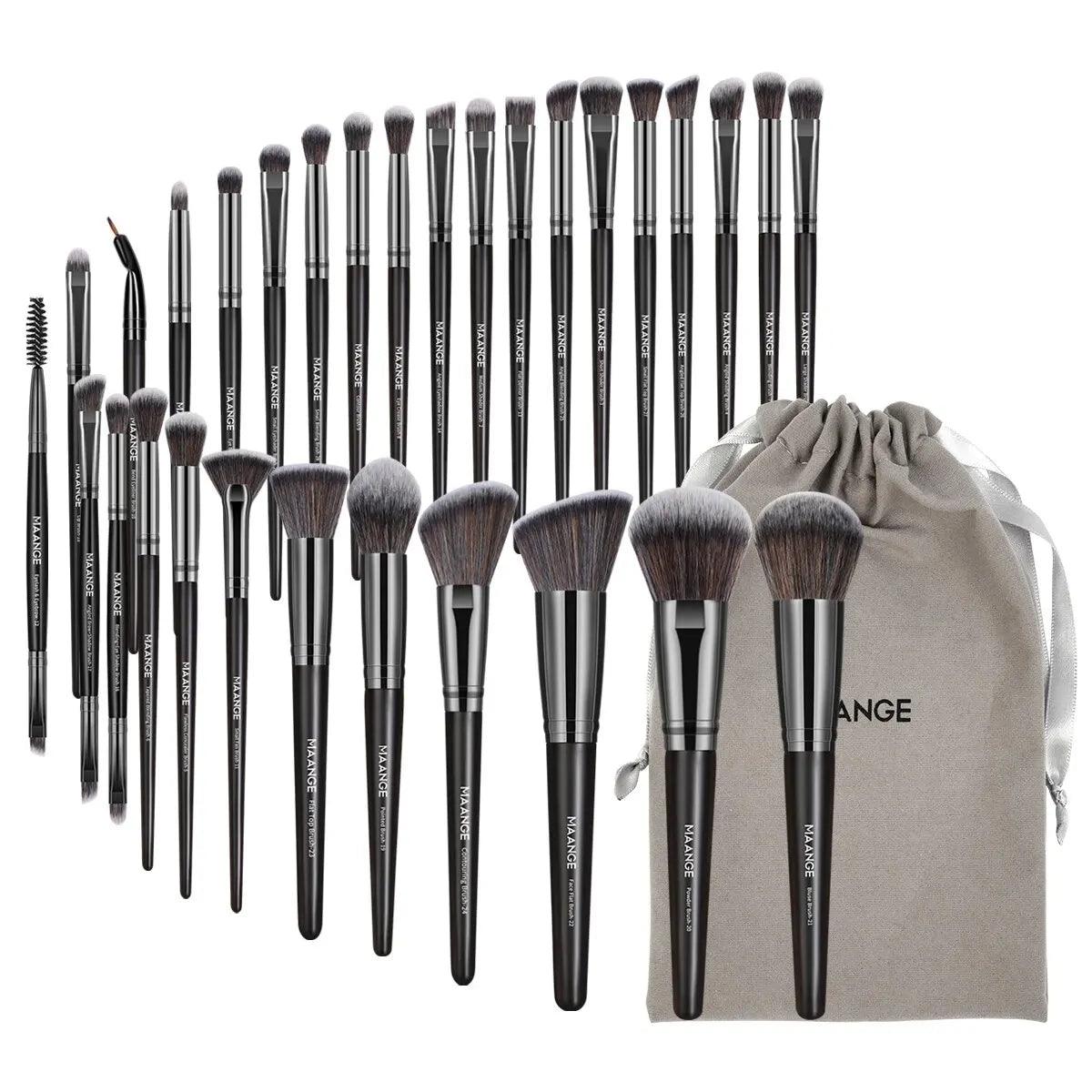 MAANGE 30pcs Professional Makeup Brush Set Foundation Concealers Eye Shadows Powder Blush Blending Brushes Beauty Tools with Bag - Jess Deals