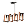 4-Light Kitchen Island Lights Pendant Light Farmhouse Dining Room Light Fixture, Rustic Wood and Black Metal Rectangular Chandel
