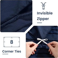 Duvet Cover Queen Size, Navy 3 Pieces Boho Tufted Duvet Cover Set, Soft and Lightweight Microfiber Comforter Cover Set