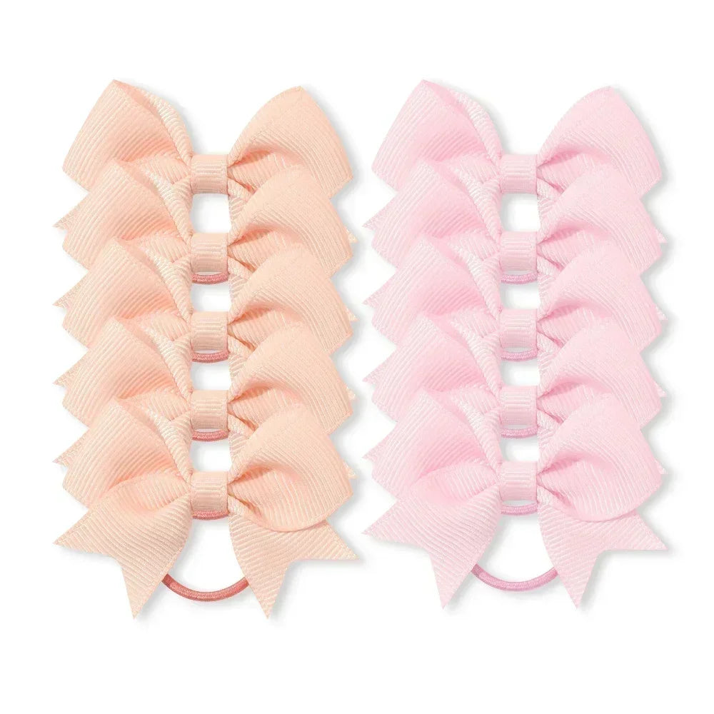 10Pcs Bows Elastic Hair rubber band Hair Ties Ribbon Pigtail Grosgrain Hair accessories girl Baby Gift bands for children