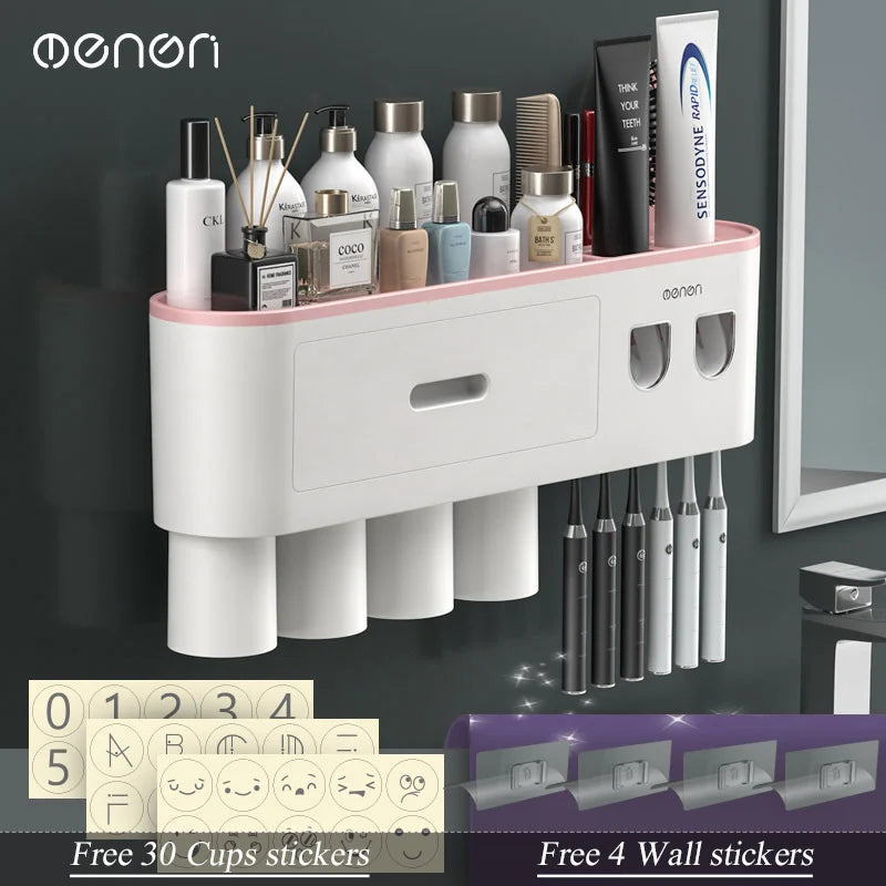 Magnetic Adsorption Inverted Toothbrush Holder Wall -Automatic Toothpaste Squeezer Storage Rack Bathroom Accessories