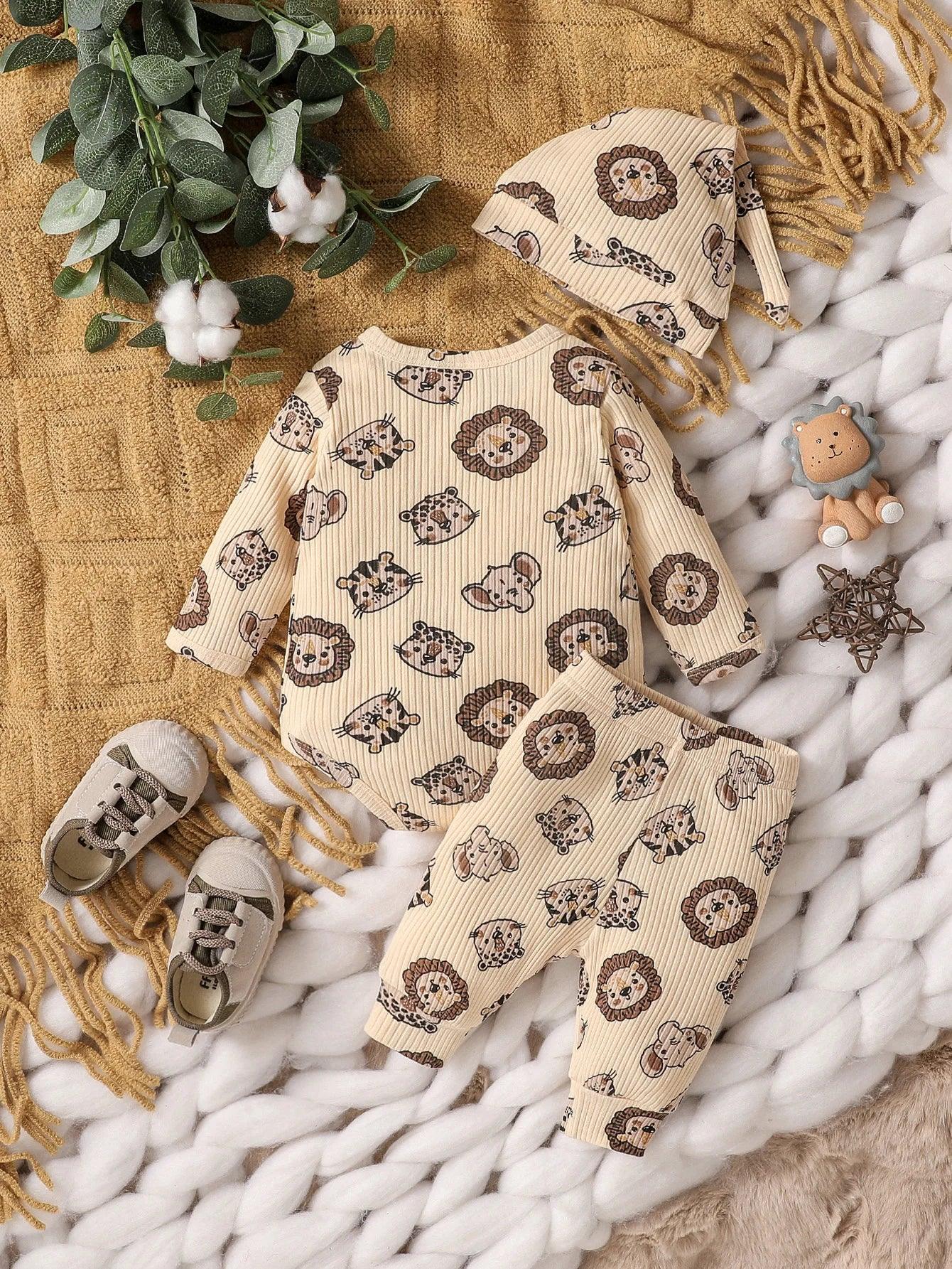 Baby Boys Newborn Soft Long Sleeve Open Stitch 2pcs Pantsuits Casual Daily For Autumn +Hat