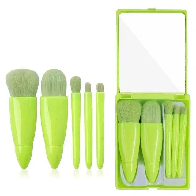 5pcs Travel Size Makeup Brushes Set Mini Makeup Brushes, Small Complete Function Cosmetic Brushes Kit With Case And Mirror Perfe - Jess Deals