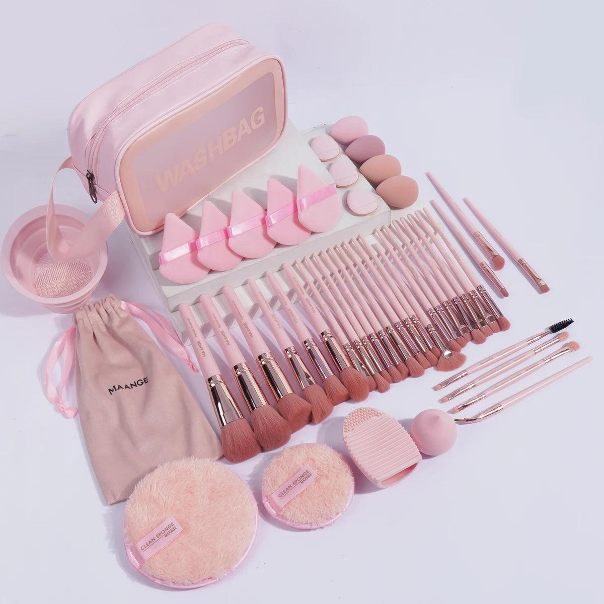 MAANGE Professional Makeup Tools Kit 30PCS Foundation Makeup Brush Set 15PCS Makeup Sponge Removal Puff Cleaning Bowl for Travel - Jess Deals