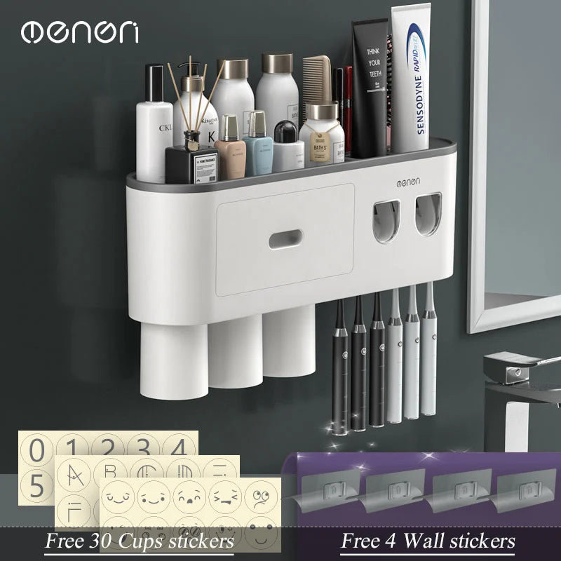 Magnetic Adsorption Inverted Toothbrush Holder Wall -Automatic Toothpaste Squeezer Storage Rack Bathroom Accessories