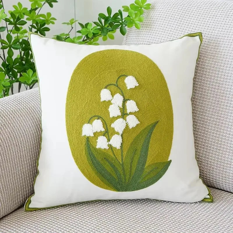 45X45CM Flower Embroidered Throw Pillow Cover Plant Towel Modern Stamping Waist Cushion Cover Decor Home Decorative Pillowcase