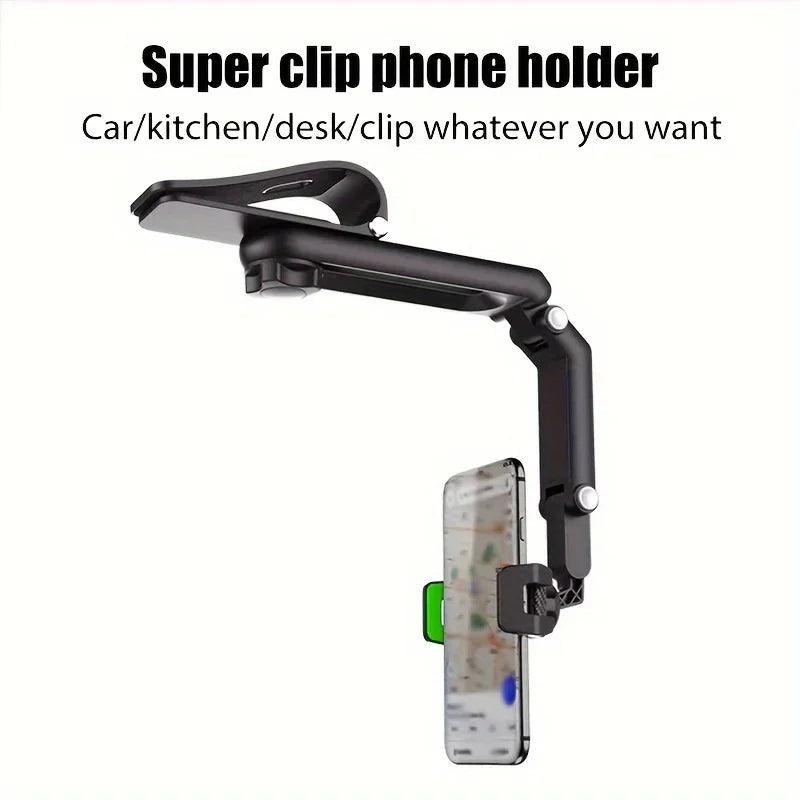 Car Phone Holder, Multifunctional 360 Degree Rotating Rearview Mirror, Seat Clip Holder, 4.0-6.1 Inch Mobile GPS Holder - Jess Deals