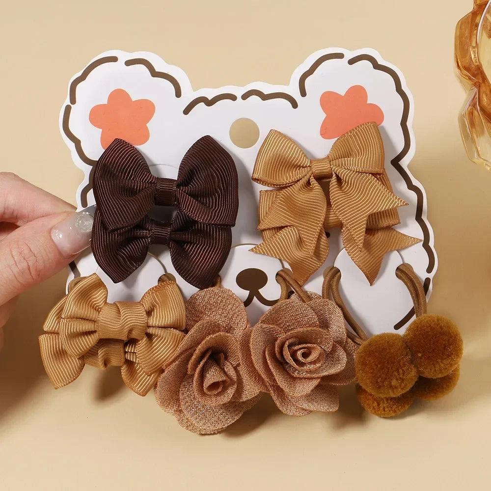 10Pcs/Set Big Bow Flower Elastic Hairbands Children Girls Sweet Hair Ties Fashion Headbands Hair Accessories Rubber Band For Kid