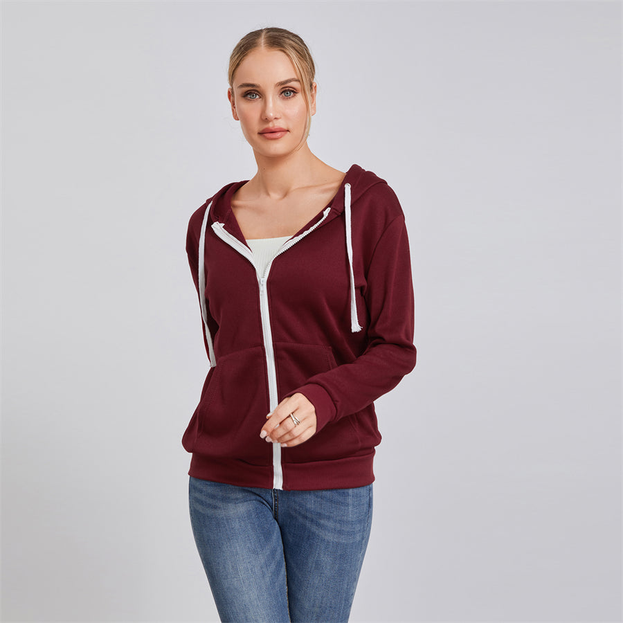 wsevypo Autumn Casual Sporty Hoodies Women's Long Sleeve Zip-up Hooded Sweatshirts with Front Pockets Street Workout Outwear