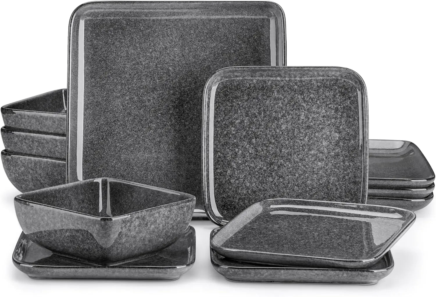 Stern Blue Dinner Set Square Reactive Glaze Tableware 12 Pieces Kitchen Dinnerware