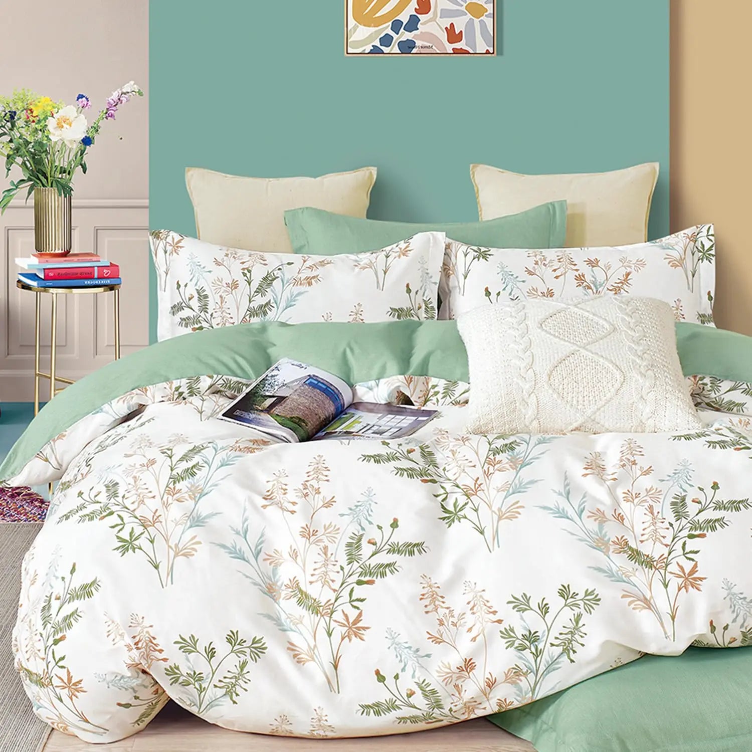 Lightweight 3-piece Quilts Bedding Sets Red Blue Floral Prints Double Sided Quilt Cover Set