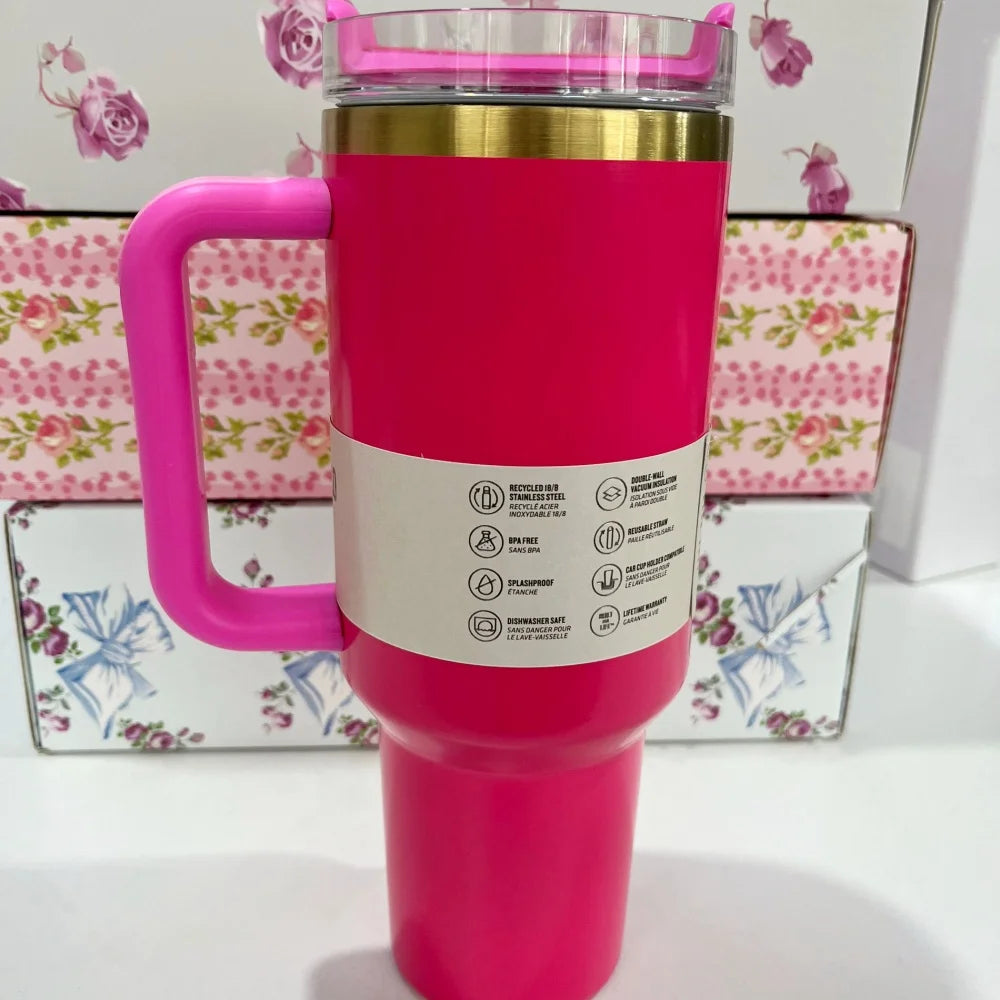 40oz Insulated Stainless Steel Cup with Handle and Straw | Travel Cup Holder | BPA Free
