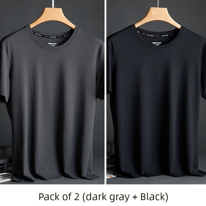 Silk Quick-Drying Middle-Aged round Neck Short-Sleeved T-shirt