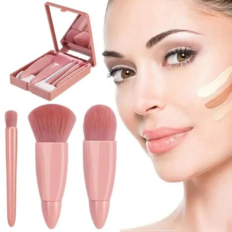 5pcs Travel Size Makeup Brushes Set Mini Makeup Brushes, Small Complete Function Cosmetic Brushes Kit With Case And Mirror Perfe - Jess Deals