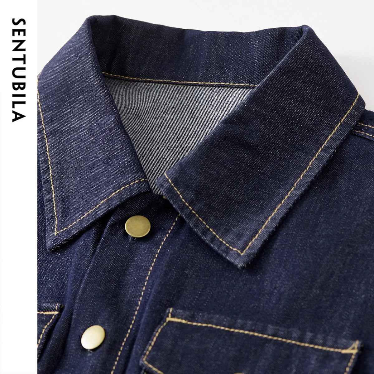 SENTUBILA Cotton Denim Dresses for Womens Spring 2025 A-line Vintage Turn Down Collar Button Pockets Long Dresses W51L58809