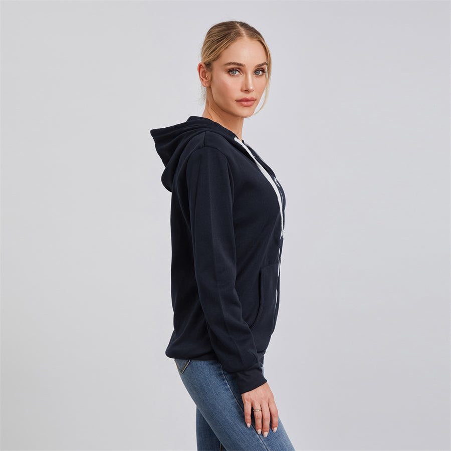 wsevypo Autumn Casual Sporty Hoodies Women's Long Sleeve Zip-up Hooded Sweatshirts with Front Pockets Street Workout Outwear
