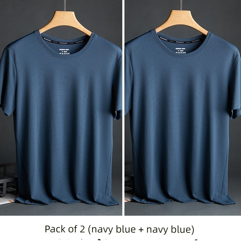 Silk Quick-Drying Middle-Aged round Neck Short-Sleeved T-shirt