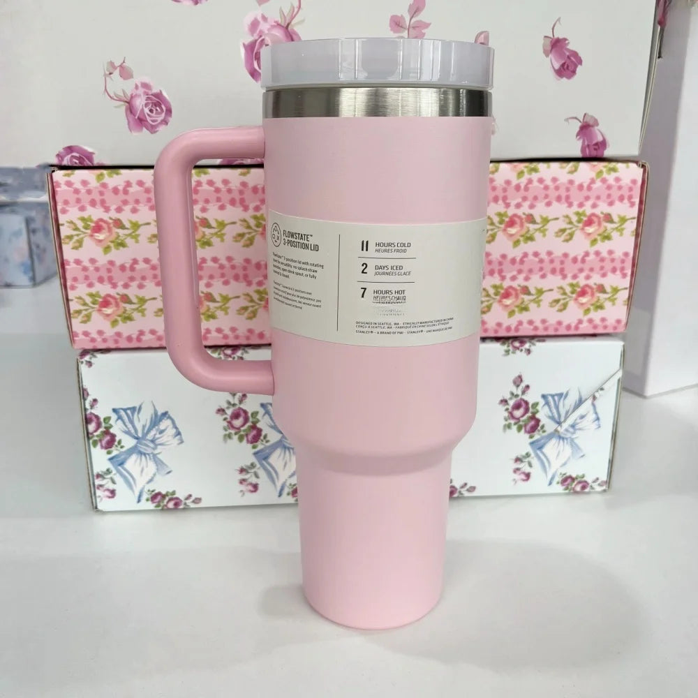 40oz Insulated Stainless Steel Cup with Handle and Straw | Travel Cup Holder | BPA Free