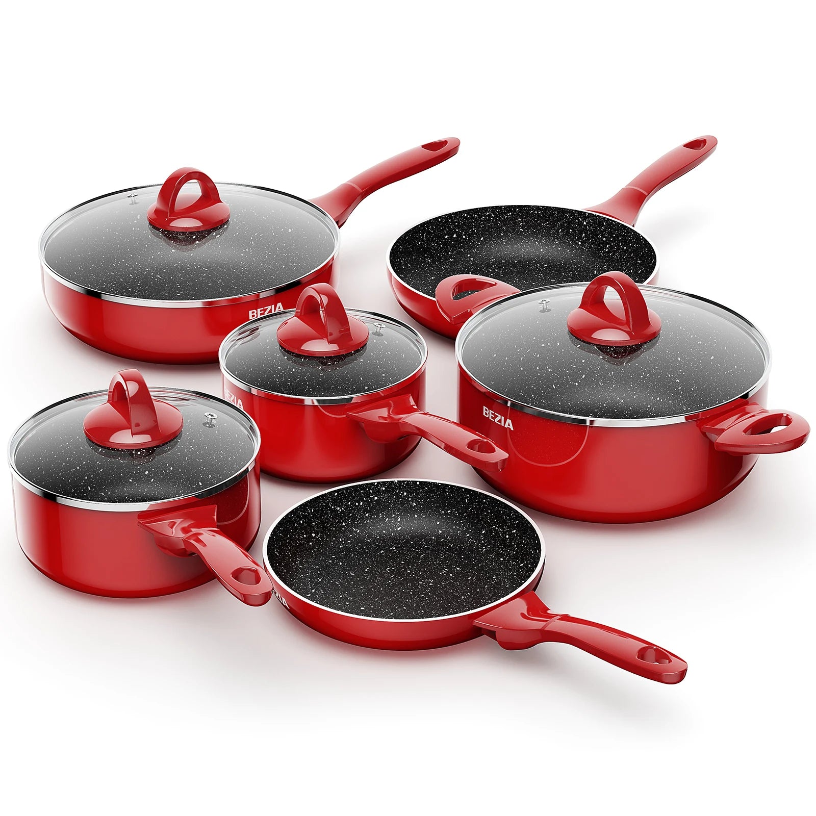 Induction Cookware Pots and Pans Set 10 Piece, BEZIA Dishwasher Safe Nonstick Cooking Pans, Stay-Cool Bakelite Handle - Jess Deals