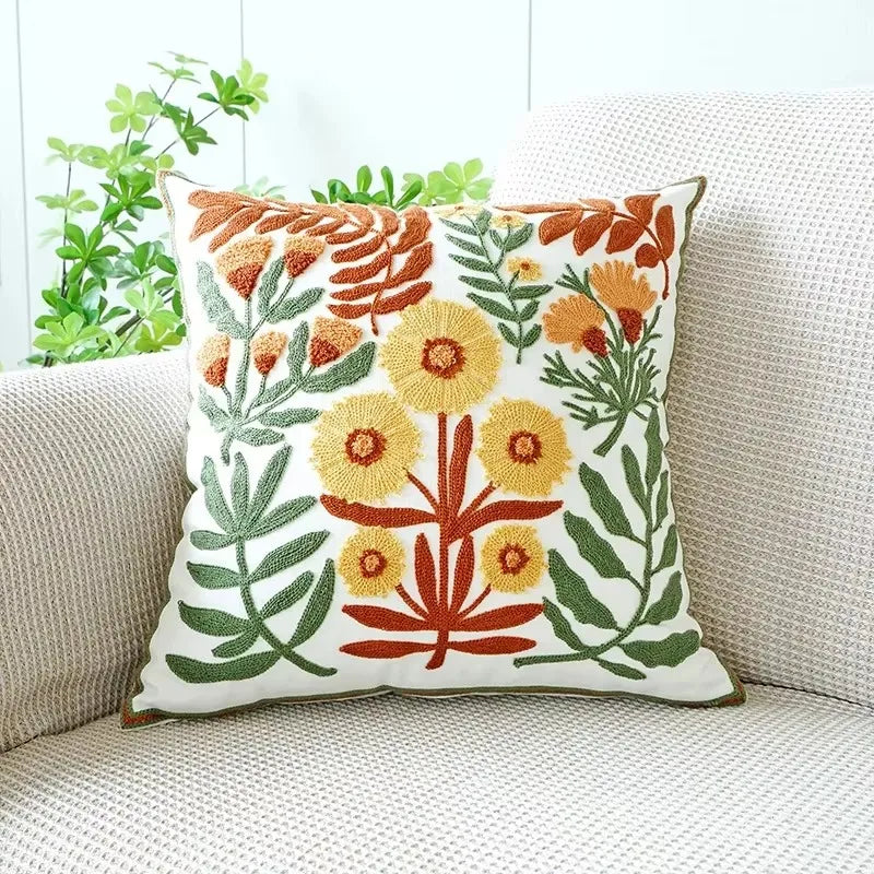 45X45CM Flower Embroidered Throw Pillow Cover Plant Towel Modern Stamping Waist Cushion Cover Decor Home Decorative Pillowcase