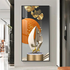 Abstract Luxury Geometry Feather Leaf Light Canvas Painting Deer Decorative Wall Art Golden Living Room - Jess Deals