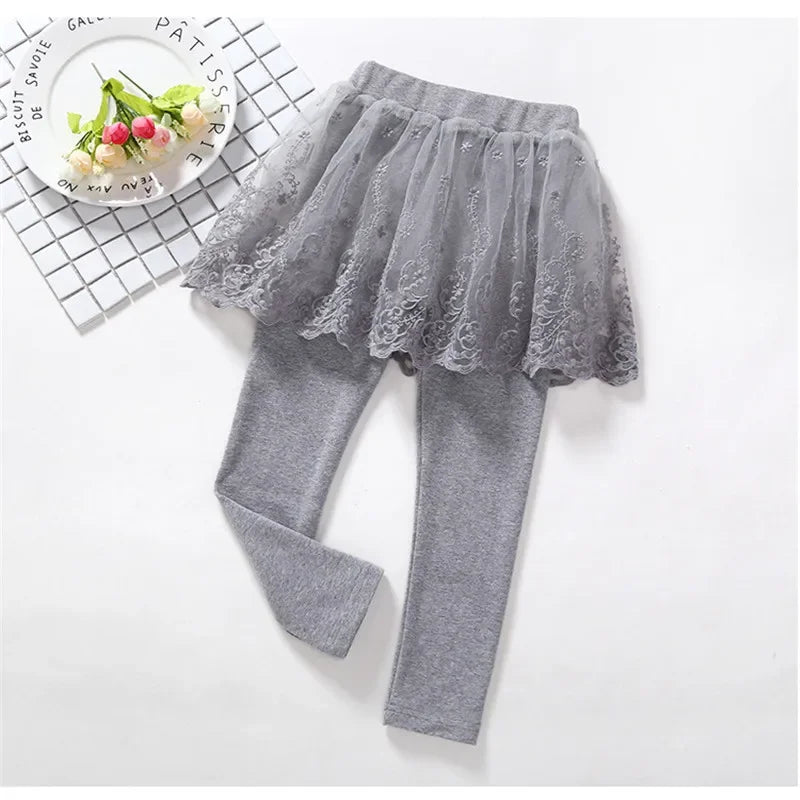 New Cotton Baby Girls Leggings Lace Princess Skirt-pants Spring Autumn Children Slim Skirt Trousers for 2-7 Years Kids Clothes