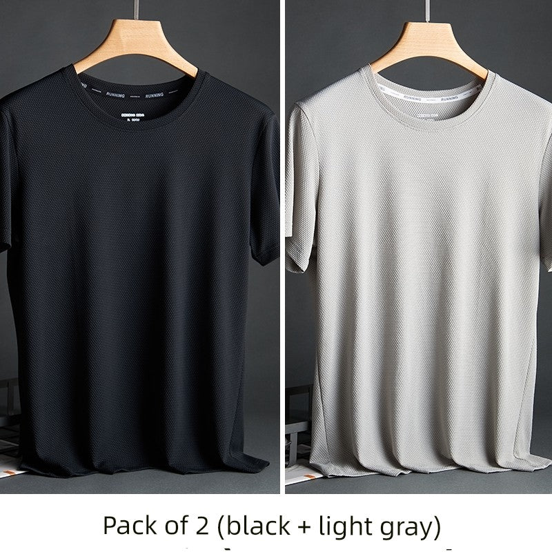 Silk Quick-Drying Middle-Aged round Neck Short-Sleeved T-shirt