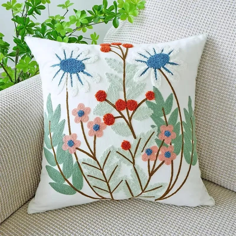 45X45CM Flower Embroidered Throw Pillow Cover Plant Towel Modern Stamping Waist Cushion Cover Decor Home Decorative Pillowcase