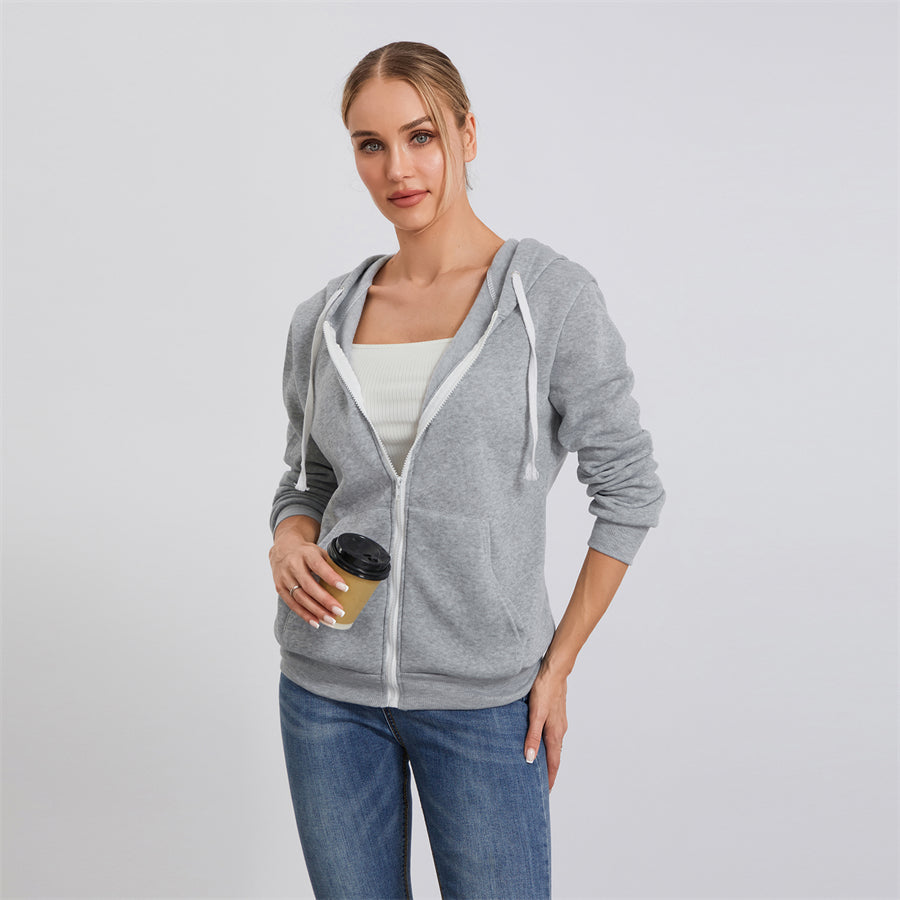 wsevypo Autumn Casual Sporty Hoodies Women's Long Sleeve Zip-up Hooded Sweatshirts with Front Pockets Street Workout Outwear